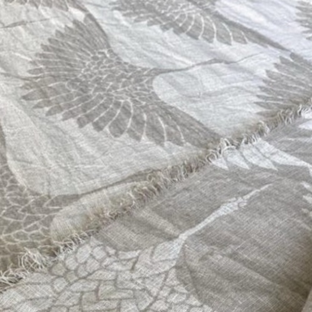 Modern Birds in Flight Neutral Cream + Light Beige Organic Cotton Throw Blanket